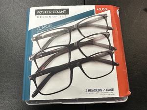 lot 376 image: Open Box New 3 Pack of Design Optics By Foster Grant Classic Reading Glasses 3.00