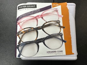 lot 377 image: Open Box New 3 Pack of Design Optics By Foster Grant Limited Collection Reading Glasses 1.25