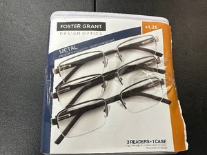 lot 378 image: Open Box New 3 Pack of Design Optics By Foster Grant Metal Reading Glasses 1.25