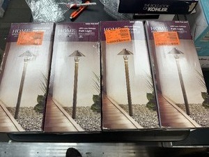 lot 385 image: Home Decorators Collection 20-Watt Equivalent Low Voltage Brass Weather Resistant Integrated LED Outdoor Landscape Path Light 2700K Warm White Retail $59.97 Each  239.88