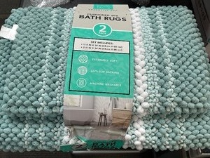 lot 386 image: New 2 Pack of Essential Spa Cushioned Spa Bath Rugs, 17.5 x 24 & 21.5 x 34 - Extremely Soft With Anti-Slip Backing