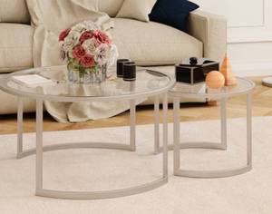 lot 177 image: 2 Pack Hailey Home Mitera Blackened Bronze Glass Glam Coffee Table - Satin Nickel Finish - Space Saving  )