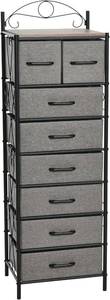 lot 242 image: Household Essentials Victoria Dresser Tower Storage Organizer with 8 Drawers Black Metal Frame and Ashwood Rustic Wood Grain Top
