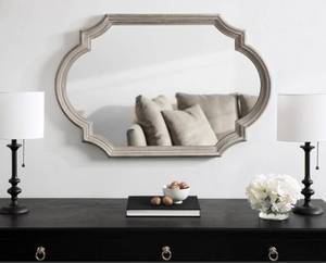 lot 137 image: New Kate and Laurel Fairbourne 24.00 in. W x 36.00 in. H Scalloped Wood Gray Framed Traditional Wall Mirror (retail price $239.99)