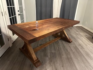 lot 19 image: URBAN WOODCRAFT 78 Inch Madera Dining Table Natural - Solid Butcher Block - Retail $2575
