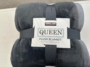 lot 419 image: New Kirkland Queen Size Plush Blanket - Dark Grayish Blue - Super Soft  Nice