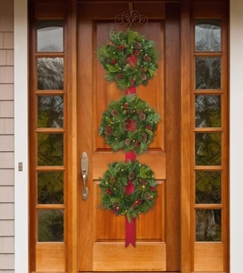 lot 414 image: 43 inch 3 Wreath Door Hanger with 60 LED Lights.