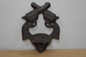 Cast Iron Crossed Pistols Wall Bottle Opener