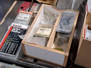 Lot of  Assorted Hardware - 120 Piece Roll Pin Assortment, Wood Screws #8, Brass Finish Washers #8,  Threaded Anchor Bolts with Washers and Nuts