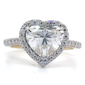 lot 3 image: 3.50 Carat Diamond Heart Halo Cathedral Ring in 14k Yellow Gold VIDEO