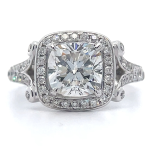 lot 7 image: 2.56 Carat Diamond Pav Cushion Halo Split Shank Ring in 18k White Gold w IGI Report VIDEO