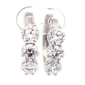 lot 13 image: 3 Carat Diamond Three-Stone Small Hoop Earrings in 14k White Gold VIDEO