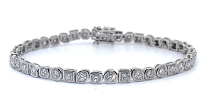 lot 24 image: 2.50 Carat Diamond Retro-Mod Geometric Bezel Link Tennis Bracelet VIDEO