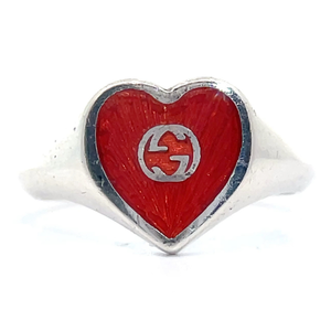 lot 29 image:  Gucci Interlocking GG Red Enamel Heart Signet Ring