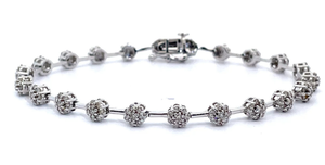 lot 30 image: NEW 2 Carat Natural Diamond Cluster Bar Link Tennis Bracelet in White Gold