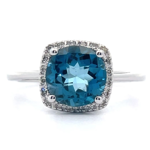 lot 43 image: London Blue Topaz & PavDiamond Cushion Halo Cathedral Ring in White Gold VIDEO