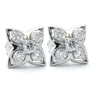 lot 49 image: 0.50 Carat Diamond Four Petal Flower Stud Earrings VIDEO