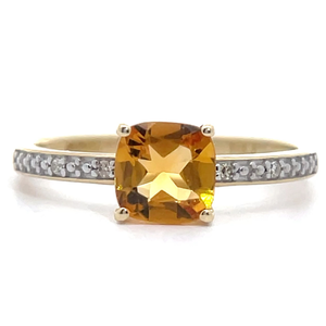 lot 56 image: Citrine Solitaire & PavDiamond Ring in Yellow Gold