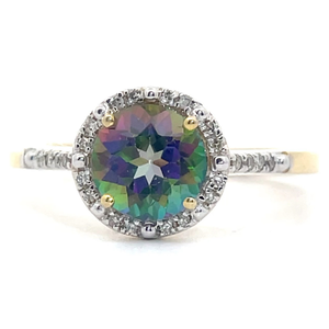 lot 57 image: Mystic Topaz & PavDiamond Halo Ring in Two-Tone Gold VIDEO