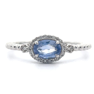 lot 58 image: Oval Blue Sapphire & PavDiamond East-West Halo Ring in 14k White Gold VIDEO
