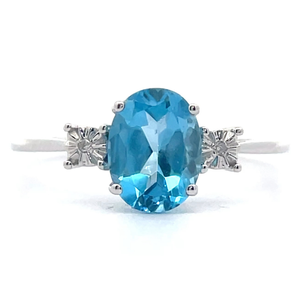 lot 62 image: Blue Topaz & Diamond Three-Stone Ring in White Gold VIDEO