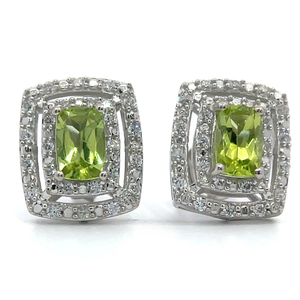 lot 67 image: Peridot & PavWhite Zircon Double Halo Earrings VIDEO