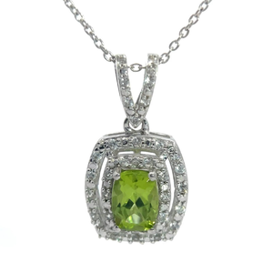 lot 68 image: Peridot & PavWhite Zircon Double Halo Split Bail Pendant Necklace