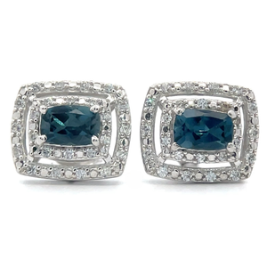 lot 70 image: London Blue Topaz & PavWhite Zircon Double Halo Stud Earrings VIDEO