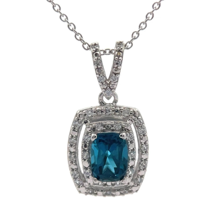 lot 71 image: London Blue Topaz & PavWhite Zircon Double Halo Pendant Necklace