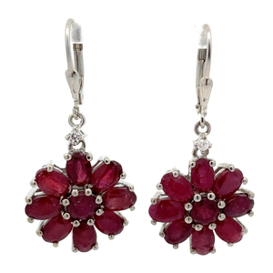 lot 77 image: Natural Ruby Flower Cluster Dangle Earrings