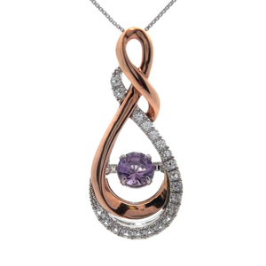 lot 83 image: Amethyst & PavDiamond Heartbeat Infinity Symbol Love Knot Pendant in Two-Tone Gold