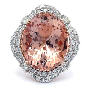lot 34A image: 13.07 Carat Morganite & Natural Diamond Ring in 14k Two-Tone Gold $20,830 Appraisal Included VIDEO