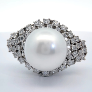 lot 26D image: 3.05 Carat Natural Diamond & GIA Certified South Sea Pearl Ring in 14k White Gold w GIA Report $28,810 Appraisal Included VIDEO