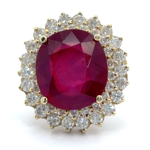 lot 34C image: Huge Custom 7.20 Carat Natural Ruby & Natural Diamond Ring in 14k Yellow Gold VIDEO
