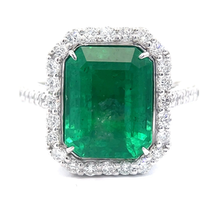 lot 15D image: 5.87 Carat Emerald & Natural Diamond Octagonal Halo Ring in Platinum $61,470 Appraisal Included VIDEO