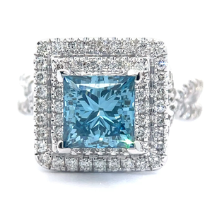 lot 0J image: 3 Carat Fancy Blue & White Diamond Halo Infinity Ring in 18k White Gold Retail $6,995 VIDEO