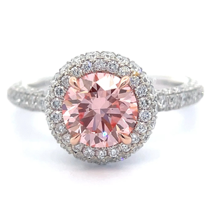 lot 0I image: 2.63 Carat Fancy Pink & Pav White Diamond Round Halo Ring in 14k White Gold Retail $5,995 VIDEO