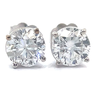 lot 22F image: 1.90 Carat Natural Diamond Round Solitaire Stud Earrings in 14k White Gold $13,357 Appraisal Included