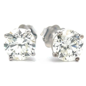 lot 15E image: 2.01 Carat Natural Diamond Round Brilliant Solitaire Stud Earrings in 14k White Gold $19,858 Appraisal Included