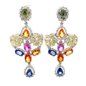 lot 0E image: 11.66 Carat Multi-Color Sapphire & Natural Diamond Chandelier Earrings in 14k White Gold $23,840 Appraisal Included VIDEO