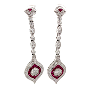 lot 22E image: Sheffield & Sons 3.38 Carat Ruby & Natural Diamond Linear Dangle Earrings in Platinum  $18,386 Appraisal Incuded VIDEO