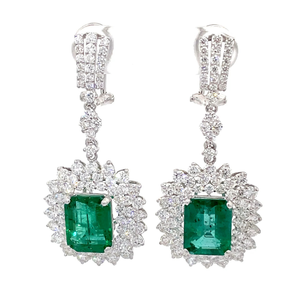 lot 15C image: NEW 11.04 Carat Emerald & Natural Diamond Drop Earrings in 18k White Gold $68,805 Appraisal Included VIDEO
