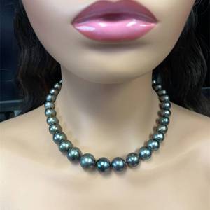 lot 26F image: New Cultured Tahitian Pearl Single Strand Necklace w 14k White Gold Natural Diamond Clasp $8,450 Appraisal Included