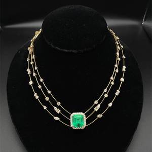 lot 10F image: Exquisite 50.7 Carat Natural Colombian Emerald & Natural Diamond Necklace in 18K Yellow Gold GIA Report $182,730 Appraisal Included VIDEO