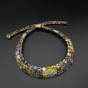 lot 0D image: 189.22 Carat Sapphire & Natural Diamond Cluster Bib Necklace in 14k White Gold $201,630 Appraisal Included VIDEO