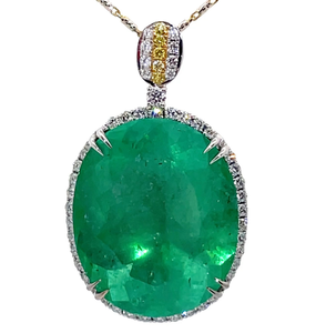 lot 0B image: NEW 38.57 Carat Colombian Emerald & Natural Diamond Necklace in 18k Two-Tone Gold w GIA Report $192,336 Appraisal Included VIDEO