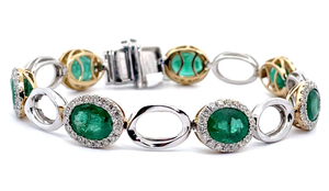 lot 26C image: Oscar Friedman 15.28 Carat Oval Emerald & Natural Diamond Bracelet in 14k Two-Tone Gold $45,860 Appraisal Included VIDEO