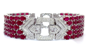 lot 0H image: NEW Oscar Friedman 36.31 Carat Ruby & Natural Diamond Bracelet in 14k White Gold $62,755 Appraisal Included VIDEO