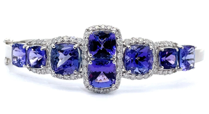 lot 15G image: 22.70 Carat Tanzanite & Natural Diamond Estate Oscar Friedman Bangle Bracelet in Platinum $54,155 Appraisal Included VIDEO