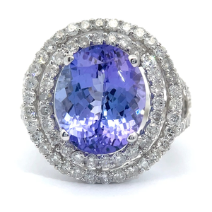 lot 0A image: 8.32 Carat Tanzanite & Natural Diamond Double Halo Ring in 14k White Gold $11,280 Appraisal Included VIDEO